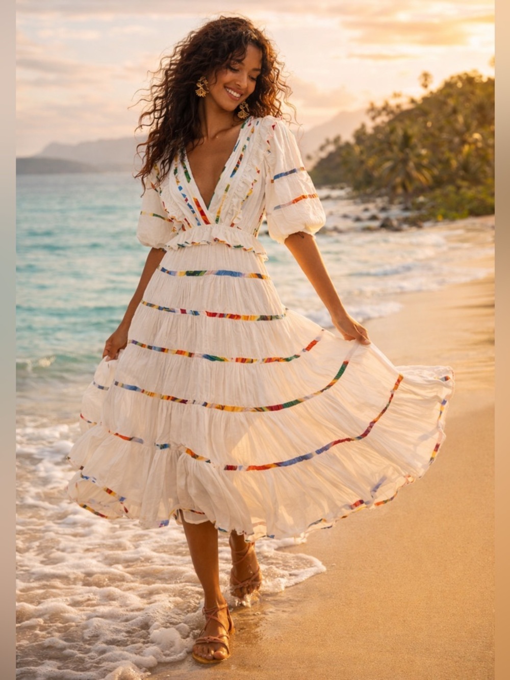 Farm Rio Mixed Off White Print Midi Dress Size Large Brand New With Tags - Picture 6 of 12